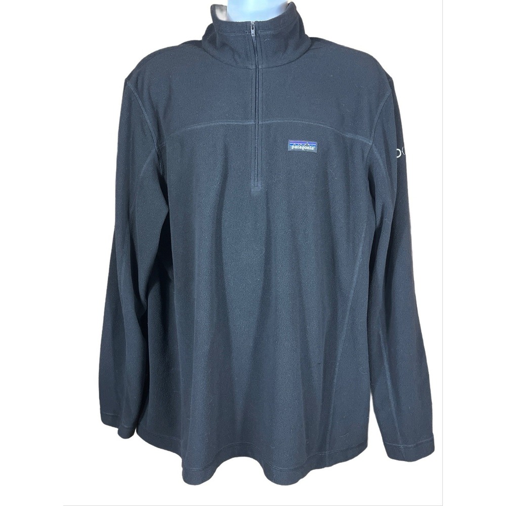 Patagonia 1/4 Zip Fleece Black XXL Mens Heavyweight Knit Nokia On Sleeve